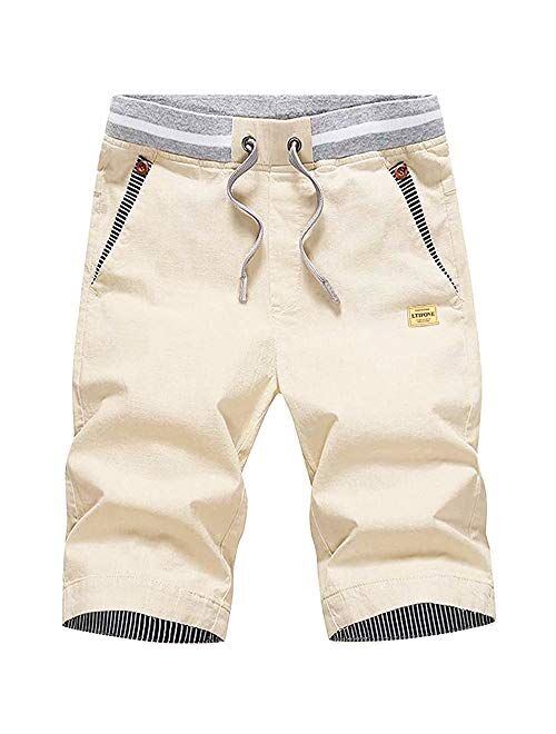 LTIFONE Mens Casual Shorts Slim Fit Drawstring Summer Beach Shorts with Elastic Waist and Pockets