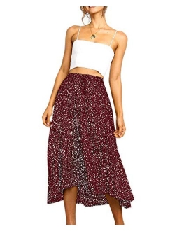 Womens Maxi Skirt Leopard Print Chiffon Beach Pleated High Waisted A-Line Long Skirts