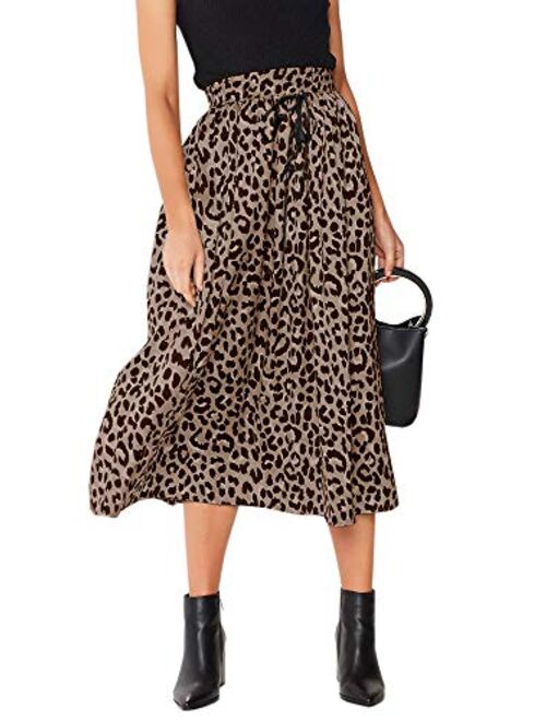 Womens Maxi Skirt Leopard Print Chiffon Beach Pleated High Waisted A-Line Long Skirts