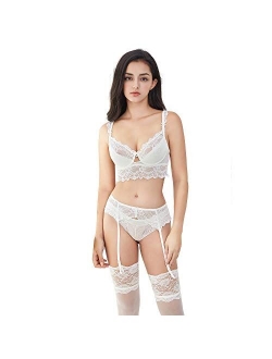 Women Push Up Lace Bras Set Lace Lingerie Bra and Panties and Socks and eyeshade 5 Piece