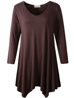 LARACE Plus Size Tunic Tops for Women Asymmetrical 3/4 Sleeve Shirts V Neck Flowy Blouse for Leggings