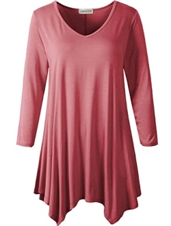 LARACE Plus Size Tunic Tops for Women Asymmetrical 3/4 Sleeve Shirts V Neck Flowy Blouse for Leggings