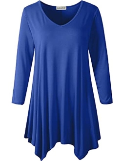 LARACE Plus Size Tunic Tops for Women Asymmetrical 3/4 Sleeve Shirts V Neck Flowy Blouse for Leggings