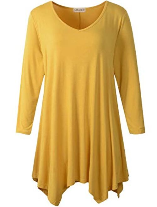 LARACE Plus Size Tunic Tops for Women Asymmetrical 3/4 Sleeve Shirts V Neck Flowy Blouse for Leggings