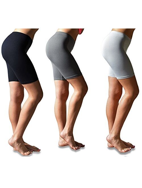 Sexy Basics Womens 3 Pack Buttery Soft Brushed Active Stretch Yoga Bike Short Boxer Briefs