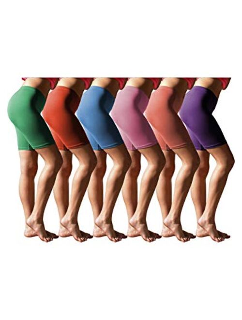 Sexy Basics Womens 6 Pack Buttery Soft Brushed Active Stretch Yoga Bike Short Boxer Briefs