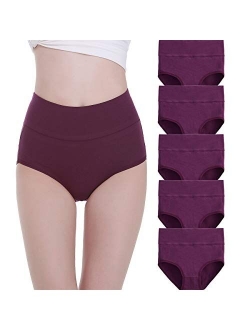 FALARY Women's High Waist Cotton Underwear Full Briefs Ladies Soft Panties 5 Pack