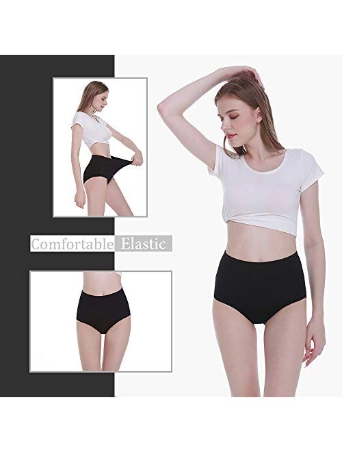 FALARY Women's High Waist Cotton Underwear Full Briefs Ladies Soft Panties 5 Pack