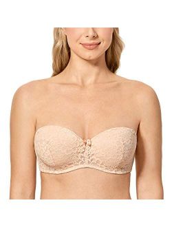 Women's Molded Cup Strapless Bra Underwire Convertible Lace Bridal Balconette