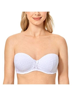 Women's Molded Cup Strapless Bra Underwire Convertible Lace Bridal Balconette