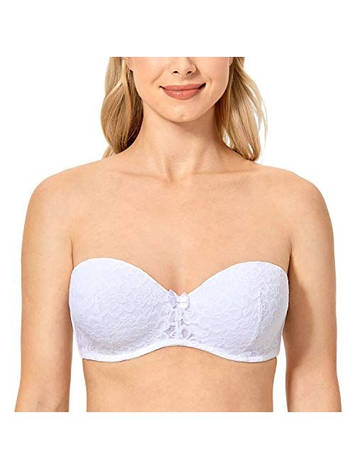 DELIMIRA Women's Molded Cup Strapless Bra Underwire Convertible Lace Bridal Balconette