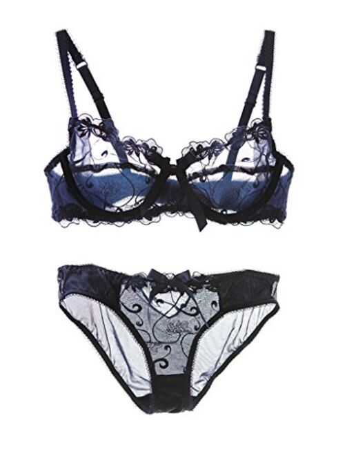 Nanier Women's Thin Transparent Lace Bra Set