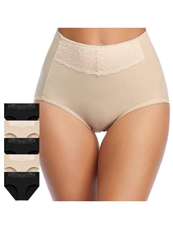 Women's High Waisted Cotton Underwear Soft Breathable Full Coverage Stretch Briefs Ladies Panties 5-Pack