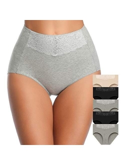 Women's High Waisted Cotton Underwear Soft Breathable Full Coverage Stretch Briefs Ladies Panties 5-Pack