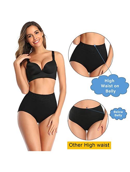 Women's High Waisted Cotton Underwear Soft Breathable Full Coverage Stretch Briefs Ladies Panties 5-Pack