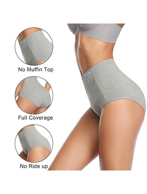 Women's High Waisted Cotton Underwear Soft Breathable Full Coverage Stretch Briefs Ladies Panties 5-Pack