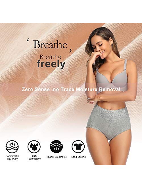 Women's High Waisted Cotton Underwear Soft Breathable Full Coverage Stretch Briefs Ladies Panties 5-Pack