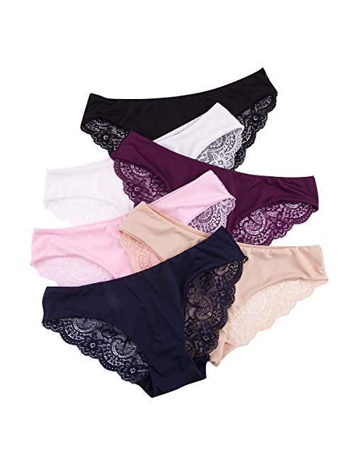 Buy AmorFati Womens Bikini Panties Soft Lace Cheeky No Panty Line Bikini Underwear  Seamless Briefs 6-Pack online