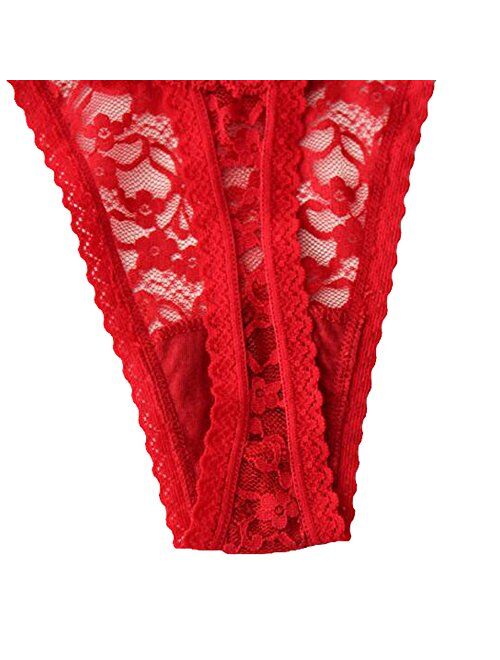 5-Pack Women's Thin Lace Hollowed-Out T-Back Low Waist Ice Silk Sexy Cheeky Thong See-Through Panties