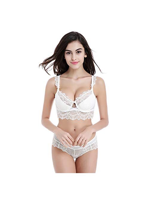 Women's Push Up Embroidery Bras Set Lace Lingerie Bra and Panties