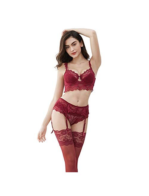 Women's Push Up Embroidery Bras Set Lace Lingerie Bra and Panties