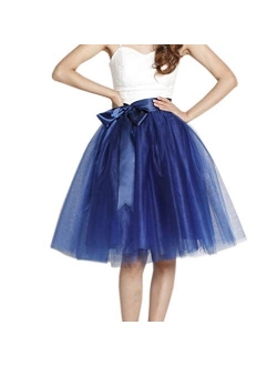 Lisong Women Knee Length Bowknot Layered Tulle Party Prom Skirt