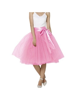 Lisong Women Knee Length Bowknot Layered Tulle Party Prom Skirt