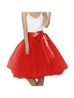 Lisong Women Knee Length Bowknot Layered Tulle Party Prom Skirt