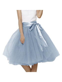 Lisong Women Knee Length Bowknot Layered Tulle Party Prom Skirt