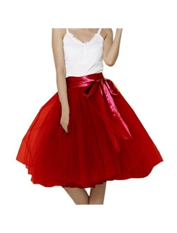 Lisong Women Knee Length Bowknot Layered Tulle Party Prom Skirt