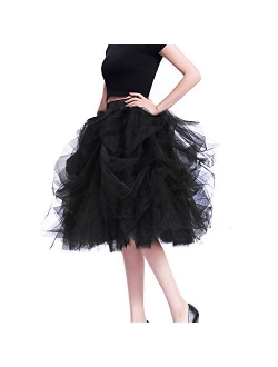 Lisong Women Knee Length Bowknot Layered Tulle Party Prom Skirt