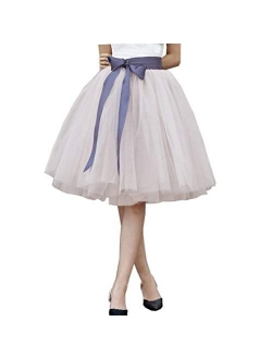 Lisong Women Knee Length Bowknot Layered Tulle Party Prom Skirt