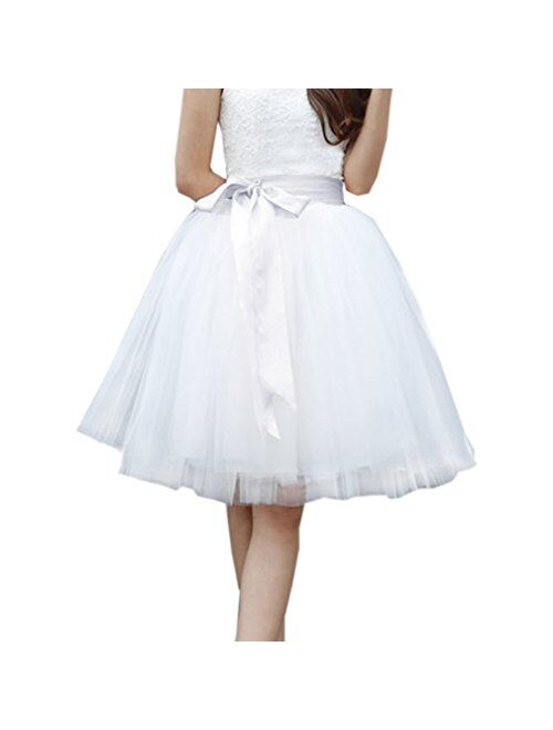 Lisong Women Knee Length Bowknot Layered Tulle Party Prom Skirt