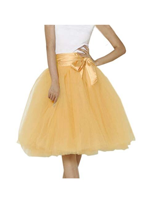 Lisong Women Knee Length Bowknot Layered Tulle Party Prom Skirt