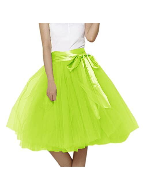 Lisong Women Knee Length Bowknot Layered Tulle Party Prom Skirt