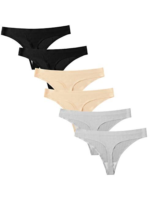 Closecret Lingerie Women 6 Pack Seamless Thongs Underwear Ice Silk Comfy G-string Panties