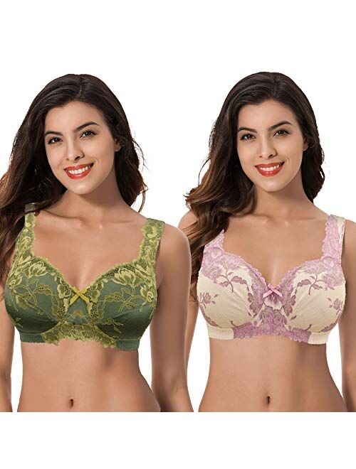 Curve Muse Women's Plus Size Minimizer Unlined Wireless Lace Full Coverage Bras