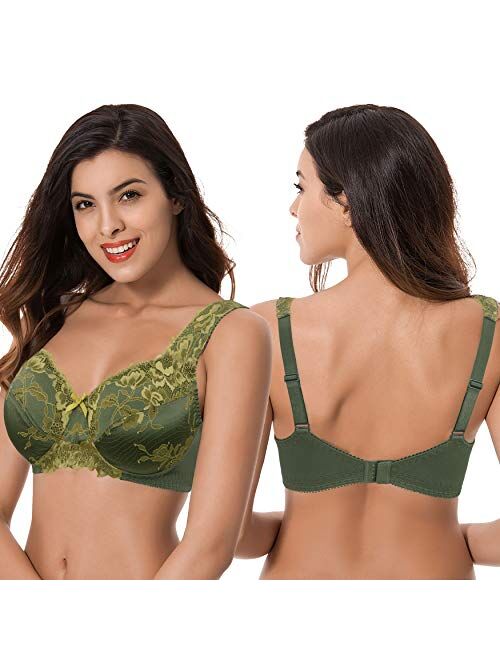 Curve Muse Women's Plus Size Minimizer Unlined Wireless Lace Full Coverage Bras