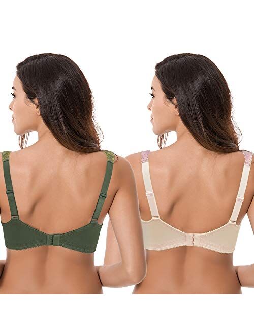 Curve Muse Women's Plus Size Minimizer Unlined Wireless Lace Full Coverage Bras