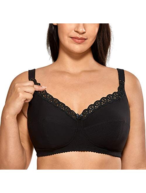 Gratlin Women's Cotton Wirefree Soft Plus Size Maternity Nursing Bra with Lace