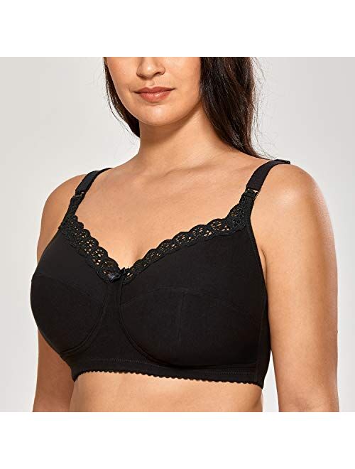 Gratlin Women's Cotton Wirefree Soft Plus Size Maternity Nursing Bra with Lace