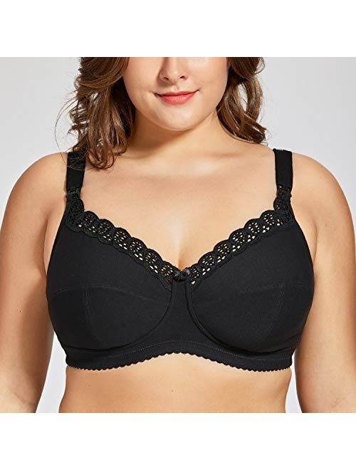 Gratlin Women's Cotton Wirefree Soft Plus Size Maternity Nursing Bra with Lace