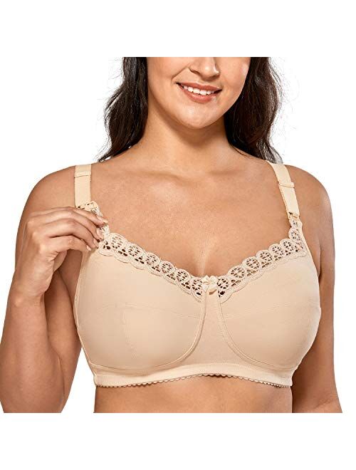 Gratlin Women's Cotton Wirefree Soft Plus Size Maternity Nursing Bra with Lace