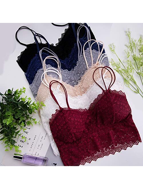 Duufin 6 Pieces Lace Bralettes with Straps Removable Pads for Women Girls