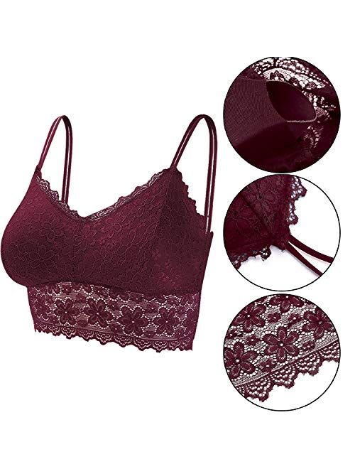 Duufin 6 Pieces Lace Bralettes with Straps Removable Pads for Women Girls