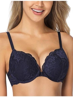 Wingslove Women’s Push Up Bra Floral Lace Lightly Padded Comfort Underwire Bra Demi