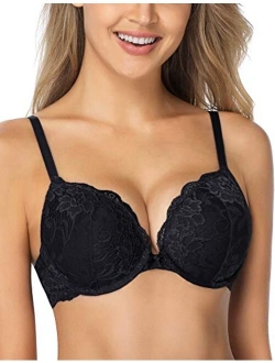 Wingslove Women’s Push Up Bra Floral Lace Lightly Padded Comfort Underwire Bra Demi