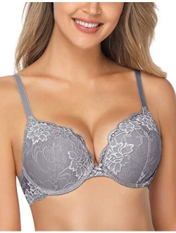 Wingslove Women’s Push Up Bra Floral Lace Lightly Padded Comfort Underwire Bra Demi
