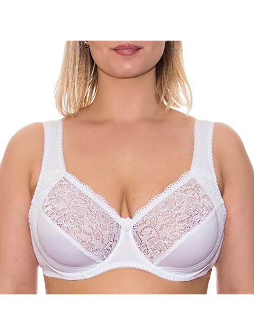 Wide Strap Bra Plus Size Full Coverage Underwire Support Panels 34 36 38 40 42 44 46 / C D E F G H I J