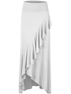 LL Womens Wrapped High Low Ruffle Maxi Skirt - Made in USA